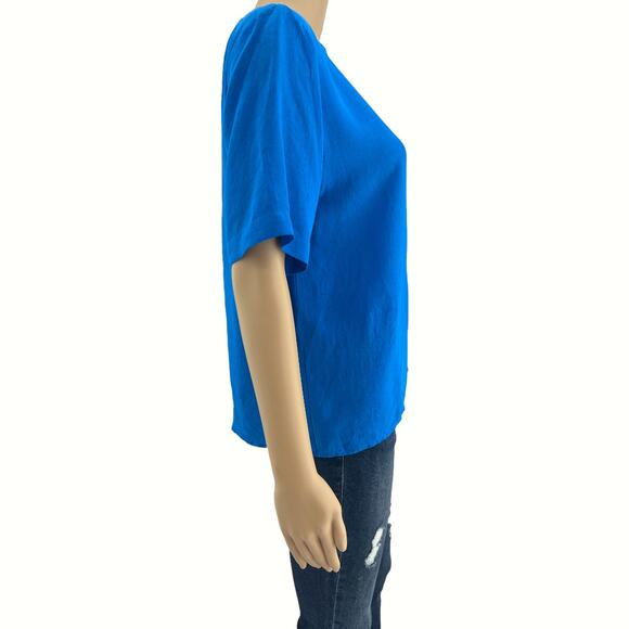 VINTAGE Christie & Jill MEDIUM Blue 100% SILK Short Sleeve Top Shirt Blouse - Picture 3 of 5